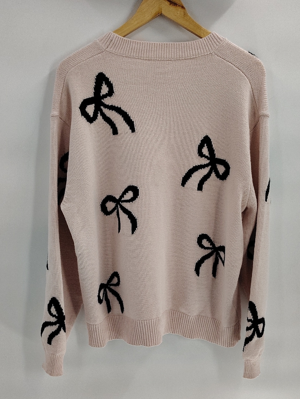 AARON & AMBER Je Taime Bow Sweater Pink Black Bow Size Large - Picture 7 of 7